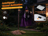 6.6 FT Halloween Animatronic Flying Witch on Broom, Sound Activated with Flashing Red Eyes & 72248094