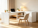 55" L-Shaped Computer Desk with LED Lights, Executive Office Desk with 3 Drawers, Gaming Desk for 88004736