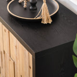 Modern Wooden 4-Door Storage Cabinet with Textured Geometric Design - Natural Wood Door W2729P198997