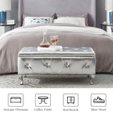 Upholstered Storage Ottoman Bench For Bedroom End Of Bed Faux Leather Rectangular Storage Benches W2268P146696