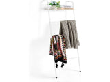 5-Tier 57.7 in. Farmhouse Wall Mounted Ladder Quilt Rack with Shelf, White 81175418