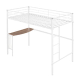 Twin Metal Loft Bed with Desk, Ladder and Guardrails, Loft Bed for Bedroom, White MF286452AAK