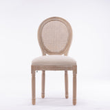 ZNTS French Style Solid Wood Frame Linen Fabric Rattan Back Dining Chair,Set of 2,Cream W162278980