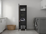 Vernon Slim Storage Cabinet with 4-Tier Shelf and Broom Hangers, Dark Walnut B097P474305