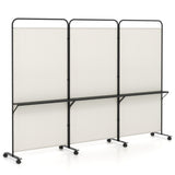 3-Panel Folding Divider with Lockable Wheels and 3 Metal Shelves White 56218480