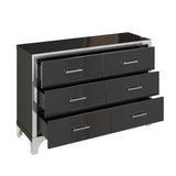 Elegant High Gloss Dresser with Metal Handle,Mirrored Storage Cabinet with 6 Drawers for N733P205355B