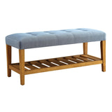 Light Blue and Oak Tufted Padded Seat Bench B062P189179