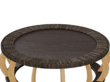 35.43"Vintage Rattan Solid Wood Round Coffee Table, Curved Legs Boho Accent Table for Dining Room, W757P445115