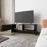 Stained Walnut Point Entertainment Center with a Door and Open Storage B062P290232