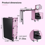 Portable Nail Art Table w/ LED Mirror, Bluetooth, Lockable Drawers, Telescopic Pole - Folding 33155804