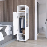 Cluster 63" Tall Wardrove One-Door Cabinet with Mirror, Three Shelves, Casters and Hanging Rod, B200P240238