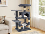 44" Multi-Level Cat Tree with Spacious Top Perch, 2-Door Condo & Hammock for Indoor Cats -Gray 97226898