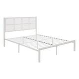 1pc Queen Platform Bed, Metal Frame White Finish Faux Cane Panel Headboard Casual Coastal Bedroom B011P214036