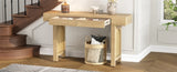 TREXM Narrow Console Table with Rattan Accent, Natural Wood Finish Entryway Table with Storage N715P223098M