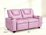 Pink 2Seater Kids Recliner Loveseat, Adjustable Double Toddler Sofa with Cup Holders & Storage 51633070