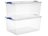(2 pack) 66 Quart Large Latching Storage Bin, Clear Plastic Storage Container with Latch Lid, Blue 68907566