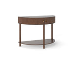 Artisan-Crafted Wave-Pattern Demi-Lune Console Table with Brown Woodgrain,Unique Half Moon Design 00611701