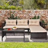 3 Piece Outdoor PE Rattan Furniture Set, Patio Black Wicker Conversation Loveseat Sofa Sectional 41175720