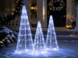 3 Pack Pre-Lit Christmas Cone Tree Set with 90 Warm White LED Lights & Star Beaded Strings, 24141947