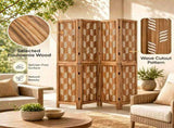 4 Panel Paulownia Wood Folding Room Divider with Wave Cutout Pattern, Double-Side 180&deg Hinges 10815504