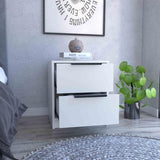 Kaia Nightstand , End Table, Side Table Two Drawers, Metal Handle -White B20091876