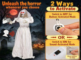 Halloween Animatronic Ghost Bride Prop, 5.6FT Turning Head Beauty to Hag with Red Glowing Eyes Sound 89295662