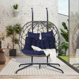 ZNTS Double Egg Chair with Stand Hanging Indoor Outdoor Wicker Rattan Patio Basket Egg Swing Chair W874P270573