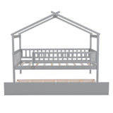 Twin Size Wooden House Bed with Twin Size Trundle, Gray 14298090
