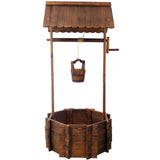 ZNTS Rustic Wooden Wishing Well Planter Outdoor Home Décor for Patio, Garden, Yard w/Hanging Bucket W465P215367