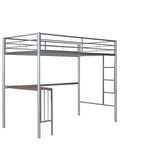 ZNTS Twin Metal Loft Bed with Desk, Ladder and Guardrails, Loft Bed for Bedroom, Silver MF286452AAN