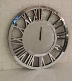 24" Large Wall Clock Decorative, Mirrored Wall Clock for Living Room Decor, Big Silver Modern Wall W1005P251033