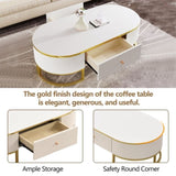 Modern Oval Coffee Table with Drawers,Curved Profile Design, Gold Metal Decor, Center Table for N735P192897K