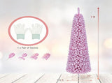 6 FT Pink Flocked PreLit Pencil Christmas Tree, 392 Branch Tips Artificial Fir Tree with 140 Warm 23193054