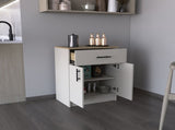 Pantry Organizer Cabinet 33" H, One Drawer, Two Interior Shelves, Two Doors, Ivory / Natural Oak B097P221382