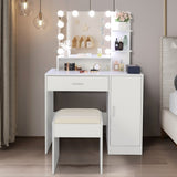 ZNTS Large Vanity Set with 10 LED Bulbs, Makeup Table with Cushioned Stool, 3 Storage Shelves 1 Drawer 1 73717191