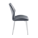 ZNTS Modern Dining Side Chairs Set of 2, Dark Gray Velvet Upholstered White Metal Legs Furniture B011P284952