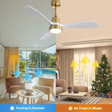 48 Inch Wood Ceiling Fan With 3 Solid Wood Blades Remote Control Reversible DC Motor For Living Room W882P294917