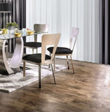 Contemporary Silver Metal 2pc Dining Chairs Black Microfiber Seat Dining Room Keyhole Back Satin B011P232976