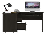 L-Shaped Desk, Keyboard Tray, Two Drawers, One Open Shelf, Black B097133035