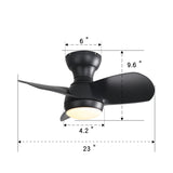 23 Inch Bedroom Ceiling Fan With 3 Color Dimmable 3 ABS Blades Remote Control DC Motor Black With W934P264711
