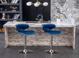 Masaccio Velvet Upholstered Adjustable Swivel Barstool, Set of 2, Blue T2574P164844