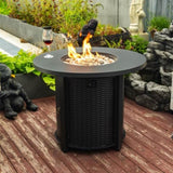32inch Round Steel Fire Pit Table with Steel Lid and Lava Rocks W853P193941