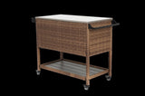 Outdoor Wicker Bar Cart, Patio Wine Serving Cart w/Wheels, Rolling Rattan Beverage Bar Counter Table W640P256899