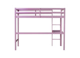 ZNTS Twin High Loft Bed, Rubber Wood Loft Bed with Safety Guardrail, built-in desk, ladder,Pink W504P206981