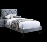 ZNTS Full Size Bed w Adjustable Headboard 1pc Bedframe, Grey Velvet Upholstered Youth Bedroom Furniture B011P190161