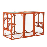 ZNTS Wooden Cat House, Outdoor Cat Cage with Water-proof Asphalt Planks and Cat Perches, Orange W2181P151887