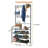 ZNTS Entryway Coat Hat Rack Shoe Storage Shelf 4 Tier Shoe Rack Freestanding Hall Tree Garment Hanger 16384782