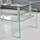Rectangle Clear Glass Table, Modern Glass Table for Living Room, 2-Tier Storage Center W1718P153989