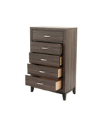 Bedroom Furniture Rustic Grey Oak Simple 1pc Tall Chest 5-Drawers Storage Solidwood Chest B011P250826