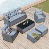 ZNTS 6-piece All-Weather Wicker PE rattan Patio Outdoor Dining Conversation Sectional Set with coffee 17577169